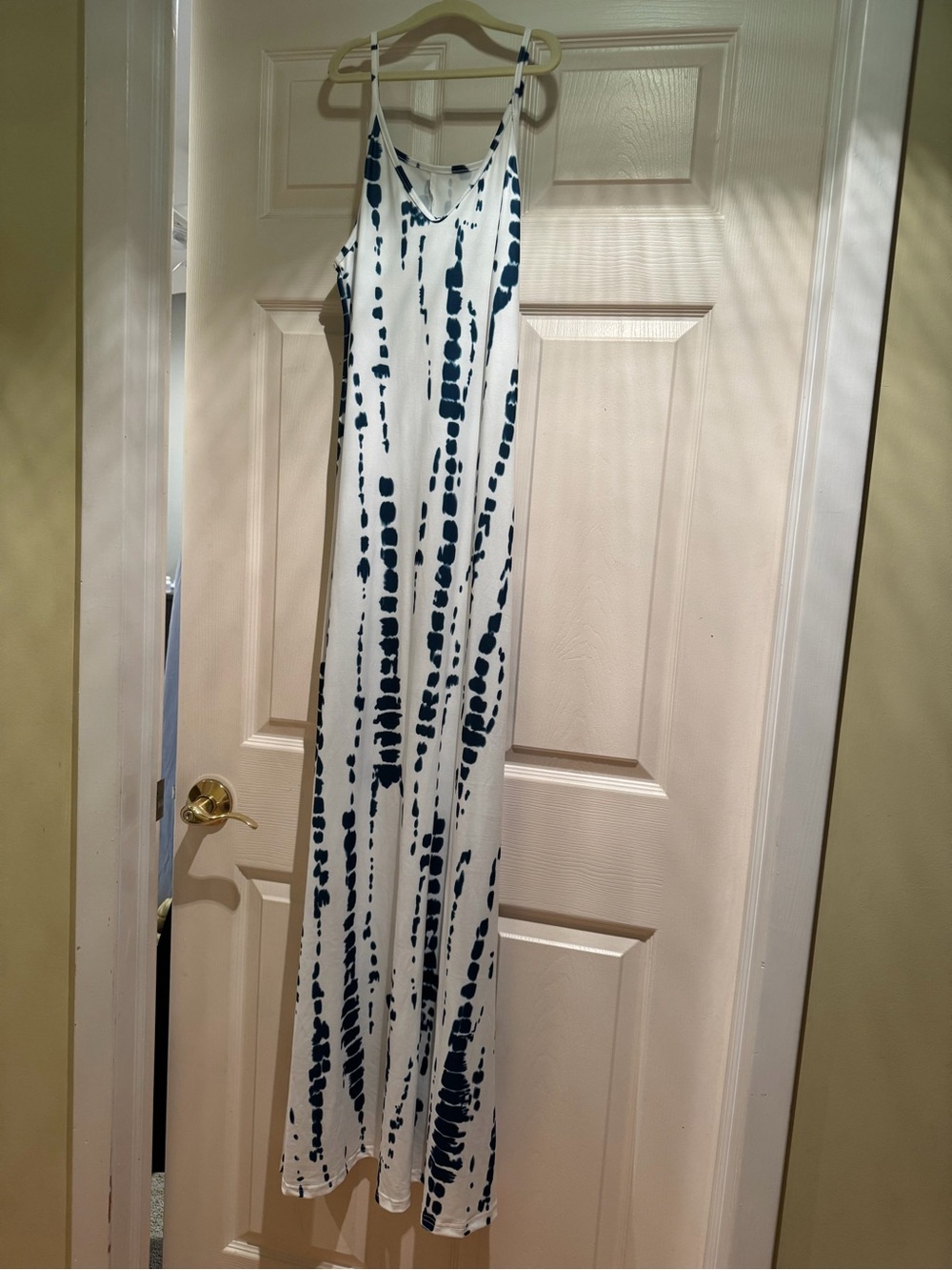 White Maxi Slip Dress with Navy Tie-Dye Stripes